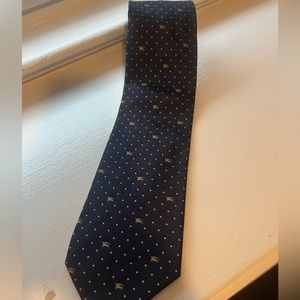 Vintage Burberry London  100% silk tie - navy and gold